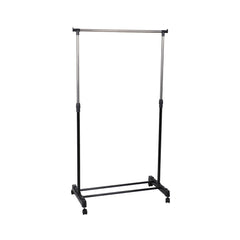 Stender pe roți 80 × 42 cm, cu bară pentru umerașe și înălțime reglabilă 95–165 cm.