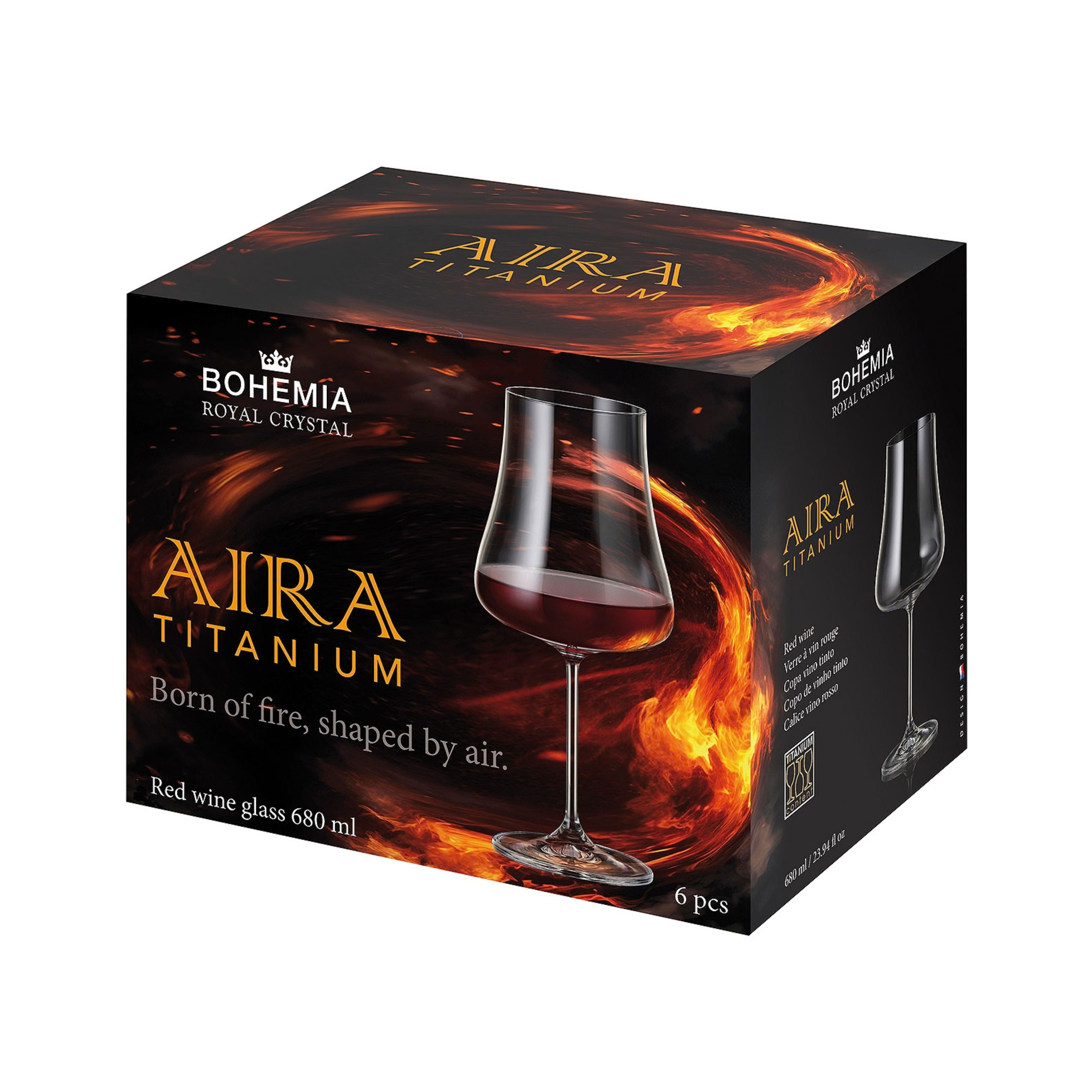 Set 6 pahare mari de vin rosu Aira, 680 ml, din cristal de Bohemia