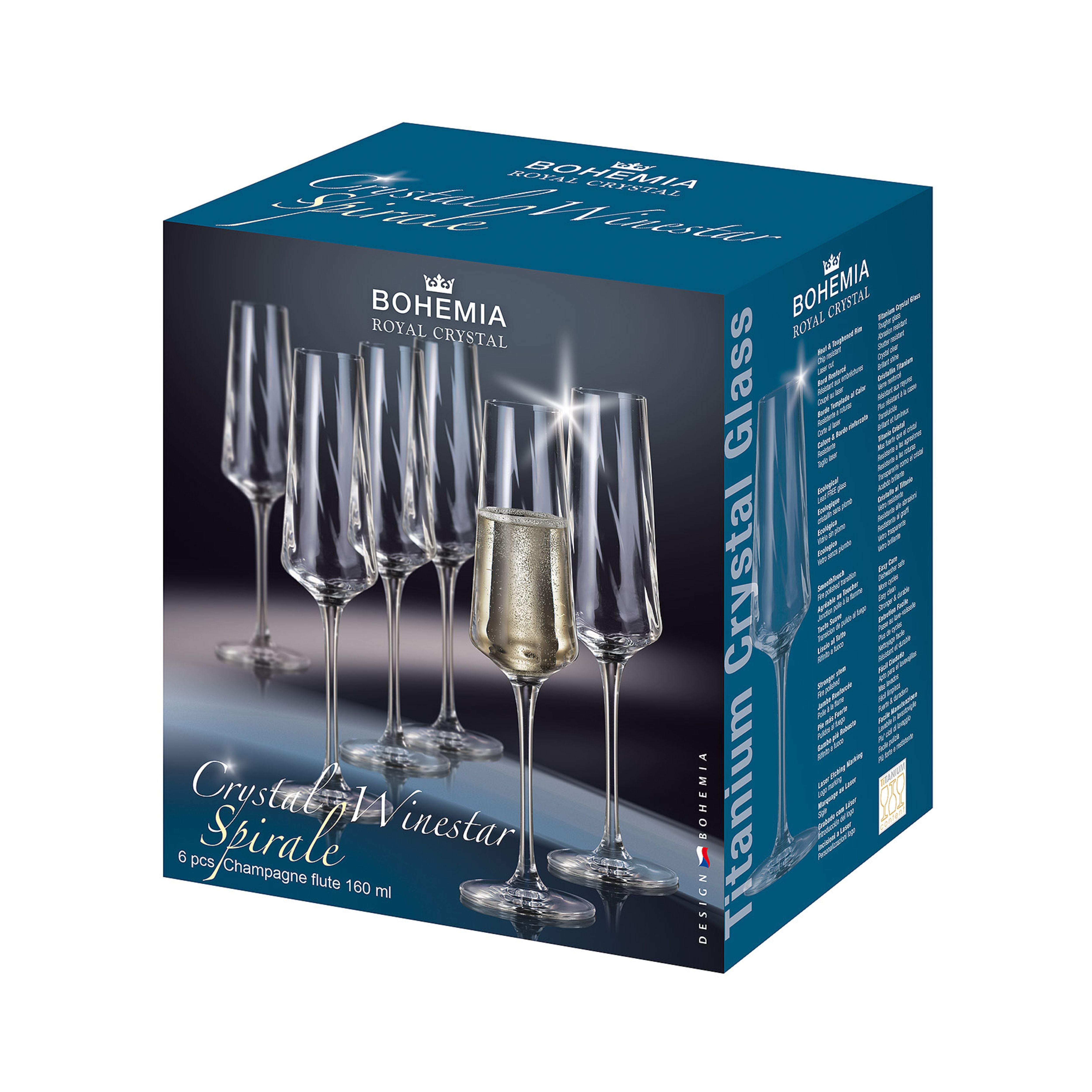 Set 6 pahare sampanie din cristal e Bohemia Winestar Spirale | Ha.ro