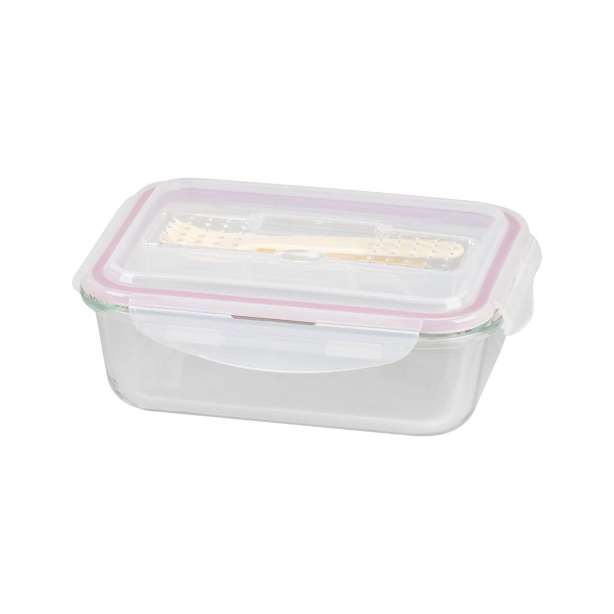 Caserola dreptunghiulara 1000 ml din sticla, cu tacamuri si capac, MagicHome Clip