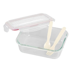 Caserola dreptunghiulara 1000 ml din sticla, cu tacamuri si capac, MagicHome Clip