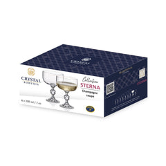 Set de 6 cupe pentru sampanie, din cristal de Bohemia, 200 ml, Sterna Coupe