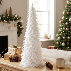 Decoratiune Pom de Craciun cu pene MagicHome, alb, 24x60 cm