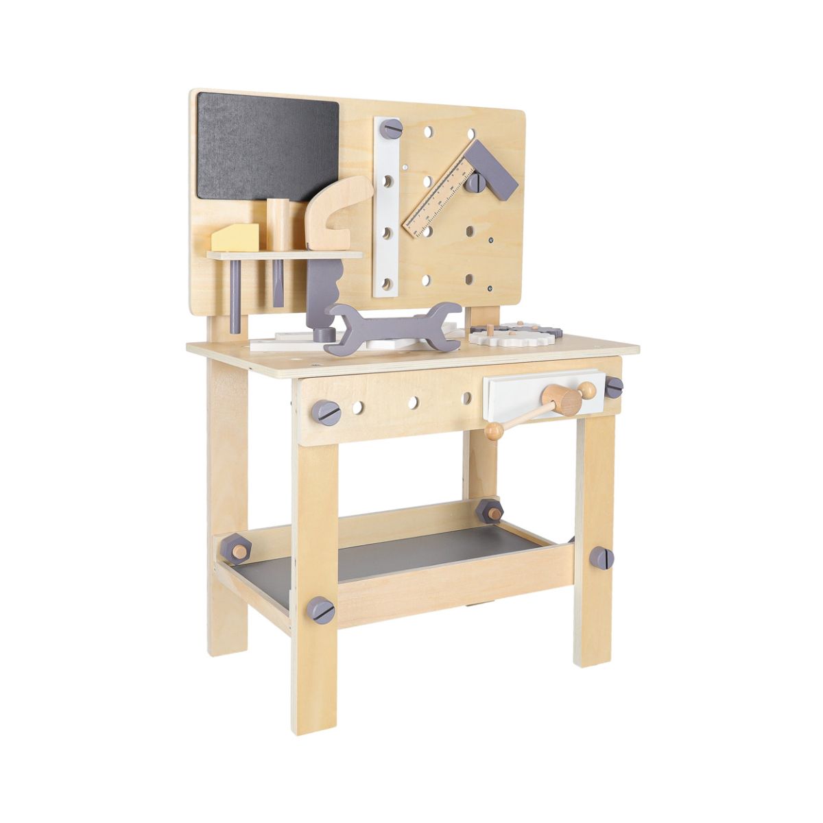 Banc de lucru din lemn cu unelte DIY, pentru copii, 67 cm