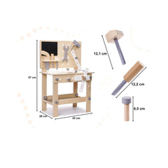 Banc de lucru din lemn cu unelte DIY, pentru copii, 67 cm