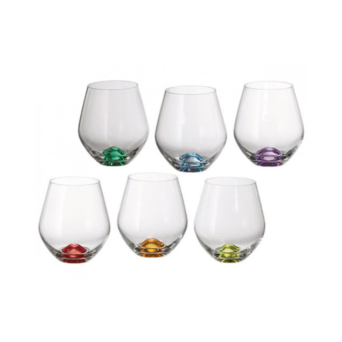 Set de 6 pahare pentru apa, multicolor, din cristal de Bohemia, 500 ml, Tori Color