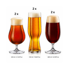 Set de 6 pahare pentru bere, transparent, din cristal de Bohemia, 2x550, 2x630, 2x680 ml, Golden Prague Collection