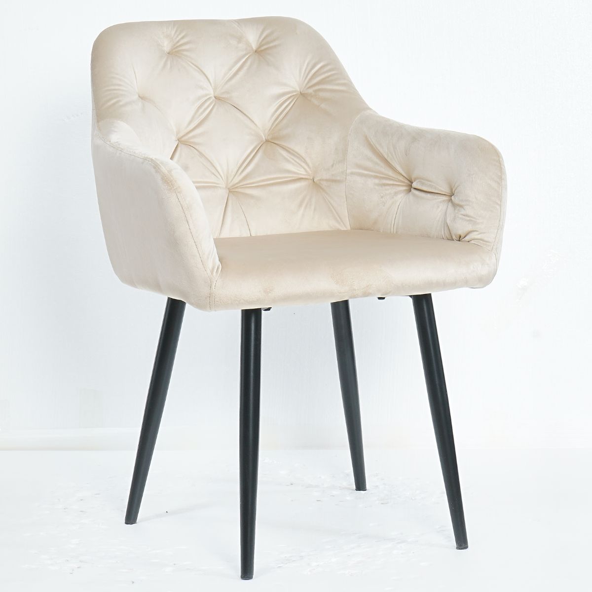 Scaun tip fotoliu living/ dining, bej, tapiserie catifea, cadru metalic, fix, 62x58x82, Velvet Old