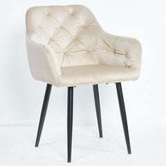 Scaun tip fotoliu living/ dining, bej, tapiserie catifea, cadru metalic, fix, 62x58x82, Velvet Old