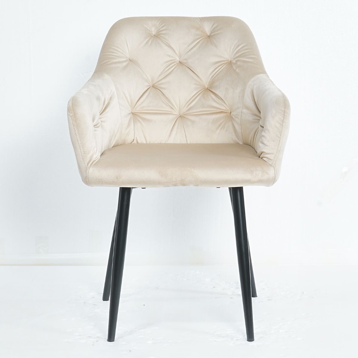 Scaun tip fotoliu living/ dining, bej, tapiserie catifea, cadru metalic, fix, 62x58x82, Velvet Old
