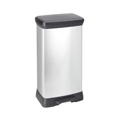 Cos de gunoi Curver 50 L, din plastic ultrarezistent cu pedala, 29x39x73 cm, negru/argintiu