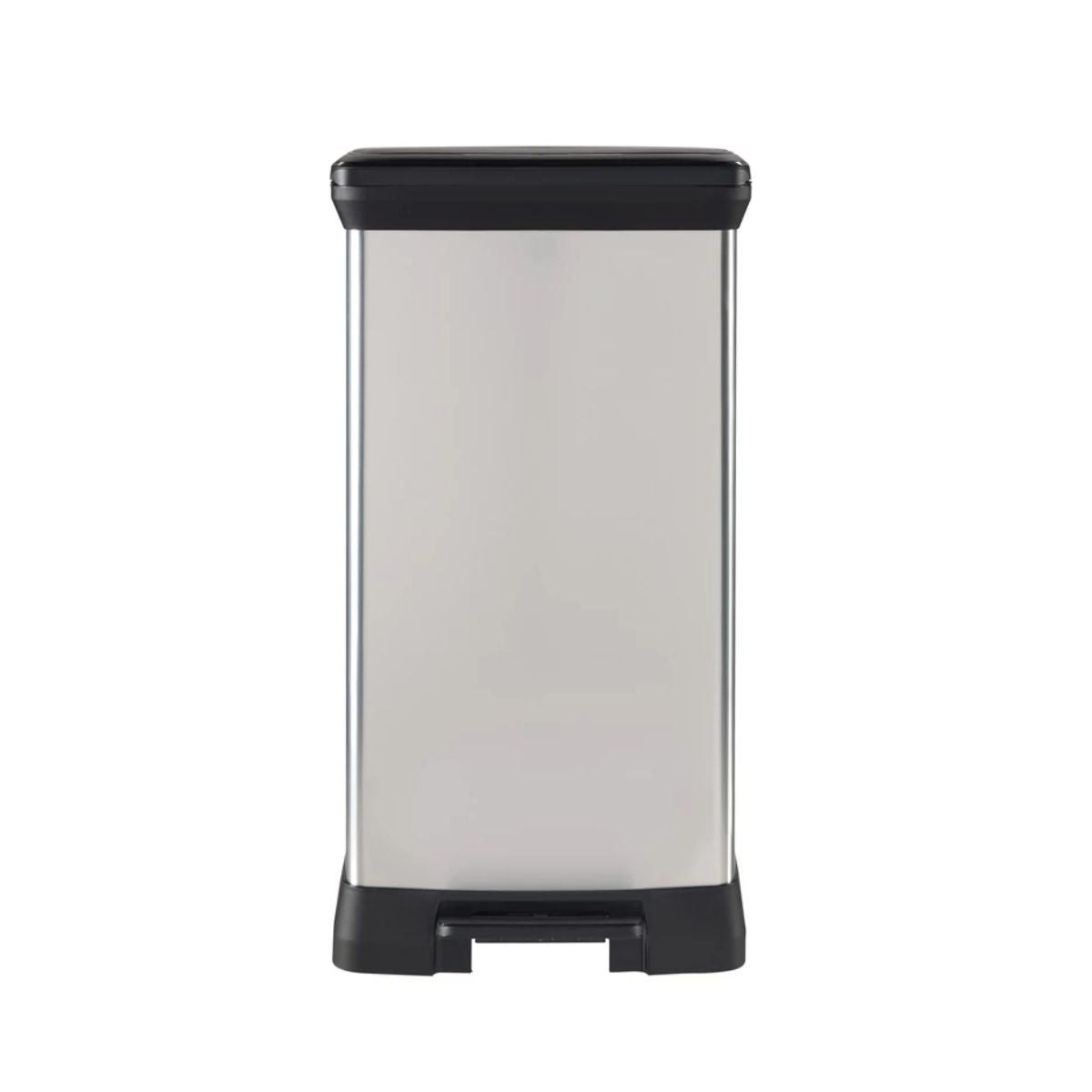 Cos de gunoi Curver 50 L, din plastic ultrarezistent cu pedala, 29x39x73 cm, negru/argintiu