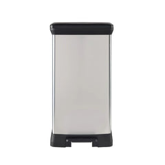 Cos de gunoi Curver 50 L, din plastic ultrarezistent cu pedala, 29x39x73 cm, negru/argintiu