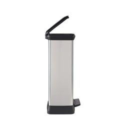 Cos de gunoi Curver 50 L, din plastic ultrarezistent cu pedala, 29x39x73 cm, negru/argintiu