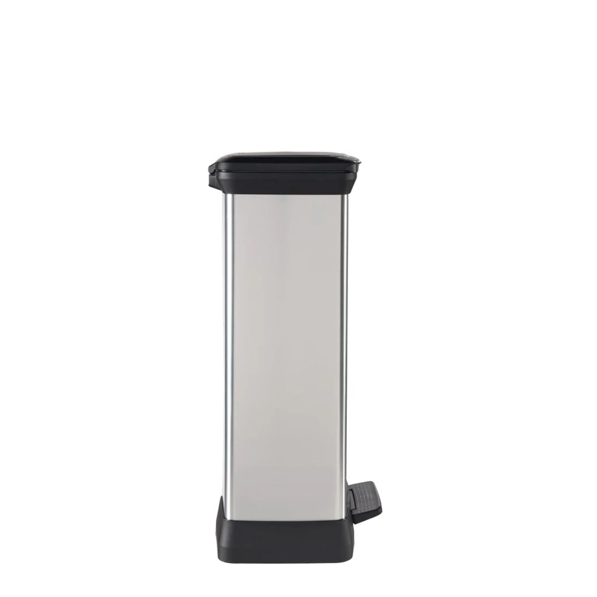 Cos de gunoi Curver 50 L, din plastic ultrarezistent cu pedala, 29x39x73 cm, negru/argintiu