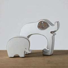 Set de 2 decoratiuni elefanti albi din polirasina 17.5 cm Yazhi