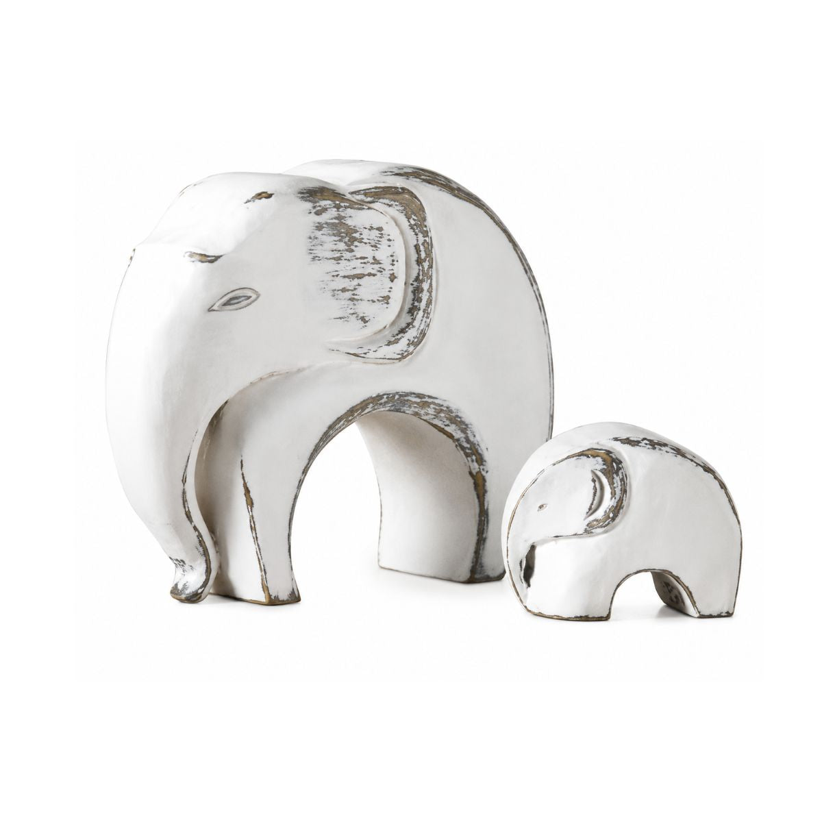Set de 2 decoratiuni elefanti albi din polirasina 21.5 cm Yazhi