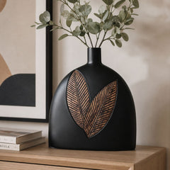 Vaza neagra din polirasina 25 cm Leaf & Satin Yazhi