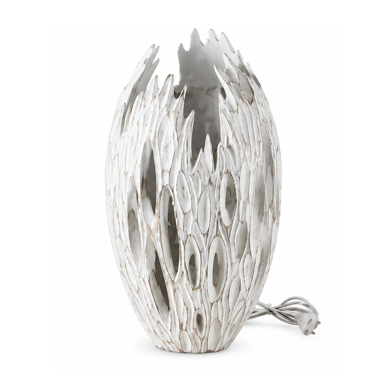 Veioza alba din polirasina 40.5 cm Nature Wood Yazhi