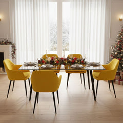 Scaun dining, galben mustar, tapiserie catifea si cadru metalic, fix, 60x84x61 cm