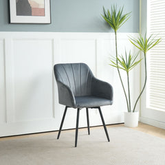Scaun dining rotativ gri inchis, catifea poliester, 61x56x83 cm, Paonne