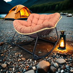 Fotoliu-balansoar cu cadru negru si perna orange Lazy Bloom Haro