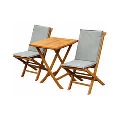 Set 3 piese Picnic din lemn masiv de tec compus din 2 scaune si masa rabatabile de culoare maro natur cu perne incluse