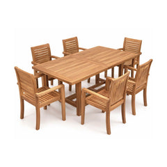 Set mobilier de terasa/gradina Luna 6 scaune si masa extensibila din lemn masiv de tec de culoare maro natur cu perne incluse