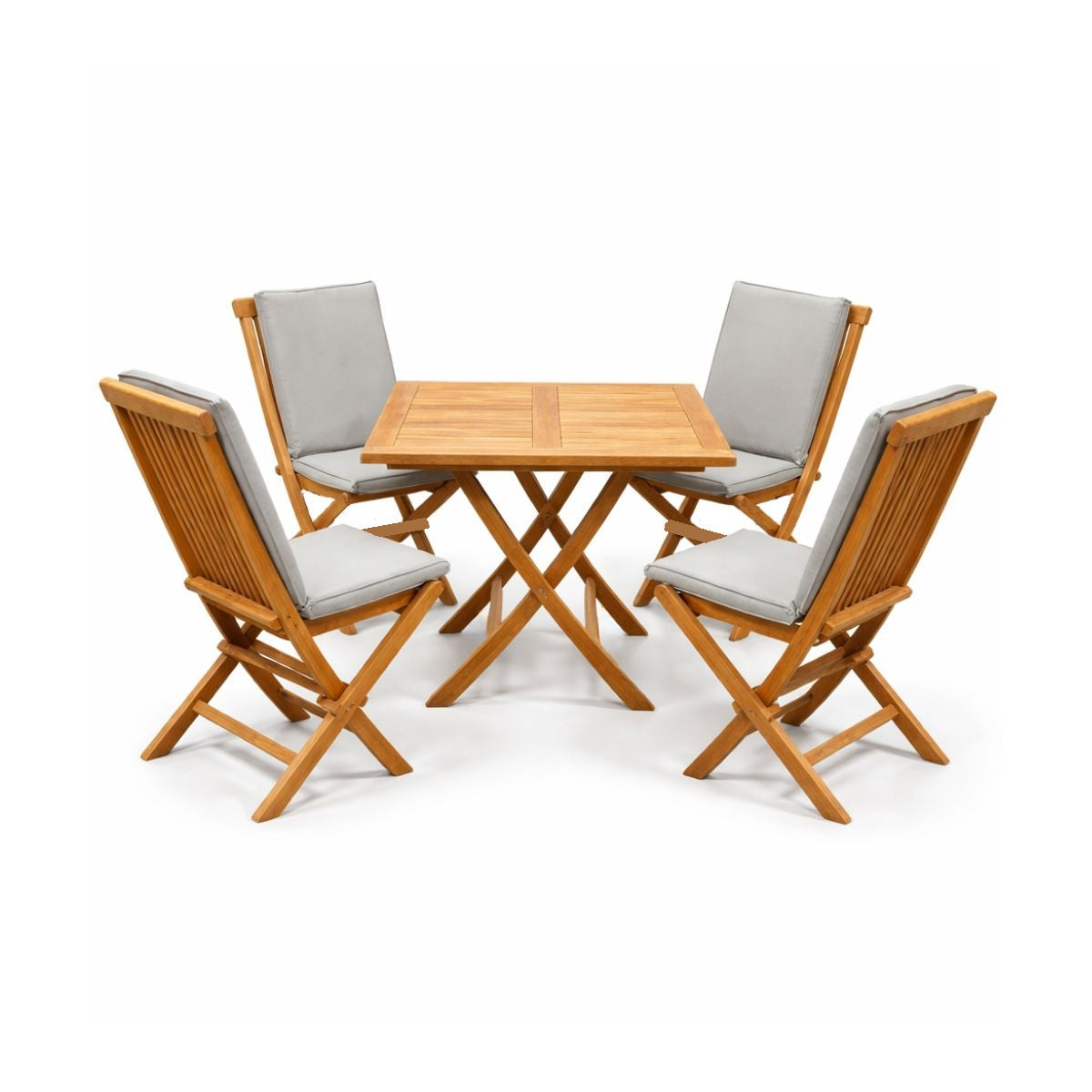 Set mobilier terasa/gradina Square 4 scaune si masa rabatabile  din lemn masiv de tec de culoare maro natur cu perne incluse