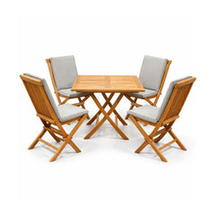 Set mobilier terasa/gradina Square 4 scaune si masa rabatabile  din lemn masiv de tec de culoare maro natur cu perne incluse