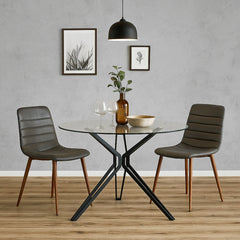 Masa dining rotunda cu cadru metalic negru si blat din sticla securizata 8 mm grosime, 110 cm diametru, 74 cm inaltime, Iris HARO