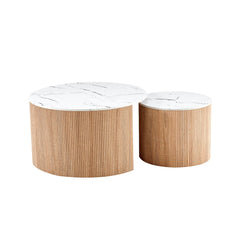 Set 2 masute cafea rotunde din MDF cu blat aspect marmura 80x45 cm, respectiv 50x40 cm, Rondor HARO