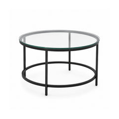Masuta de cafea rotunda cu cadru metalic negru si blat din sticla securizata 6 mm grosime, 70x40 cm Bayamo HARO