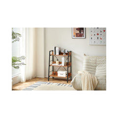 Raft metalic 60x35x85 cm cu polite din MDF melaminat, 15 mm grosime, maro stejar, HARO