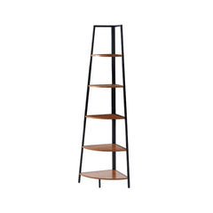 Raft pentru colt cu cadru metalic si blat MDF melaminat 15 mm grosime, maro stejar, 47x45x183 cm HARO