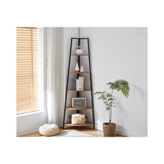Raft pentru colt cu cadru metalic si blat MDF melaminat 15 mm grosime, maro stejar, 47x45x183 cm HARO