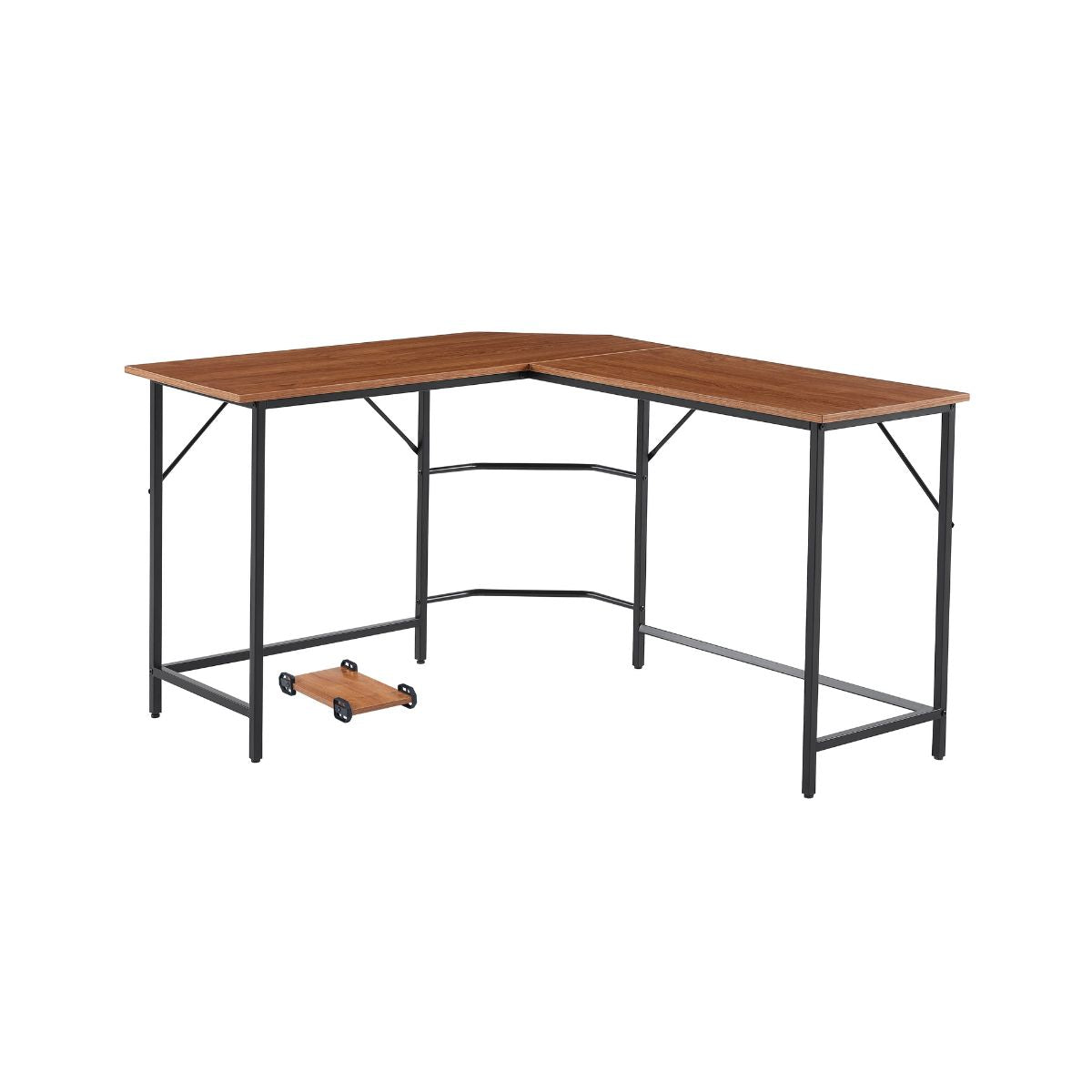 Birou de colt cu cadru metalic negru si blat din MDF melaminat, 15 mm grosime, maro stejar, 128x117x75 cm, Nordic Edge HARO