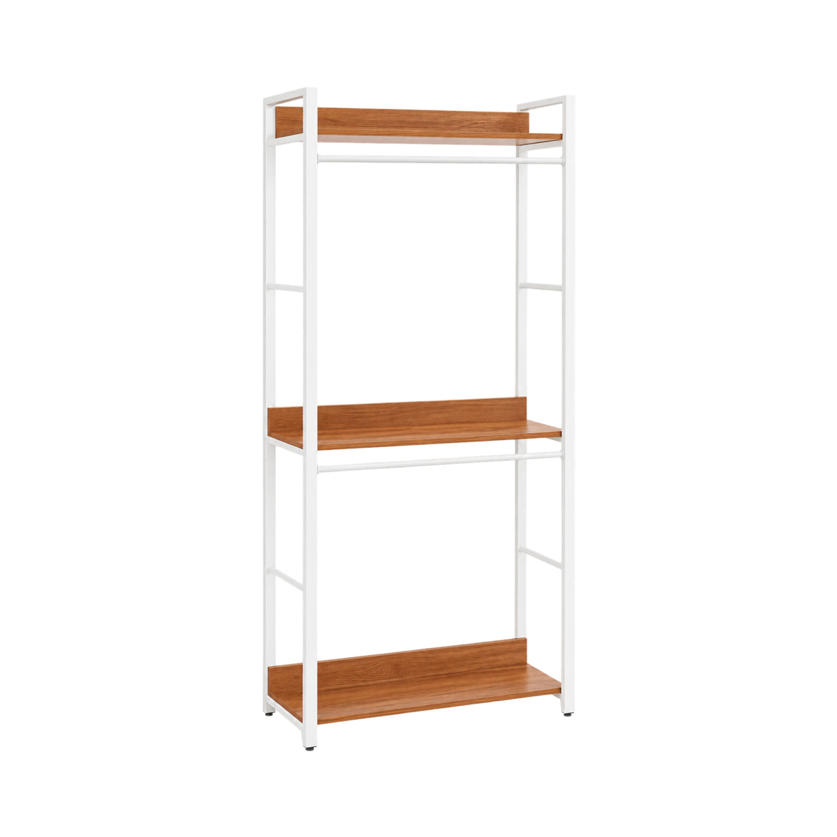 Raft tip dressing cu cadru metalic alb si polite MDF melaminat maro stejar, 80x35x195 cm Alba HARO