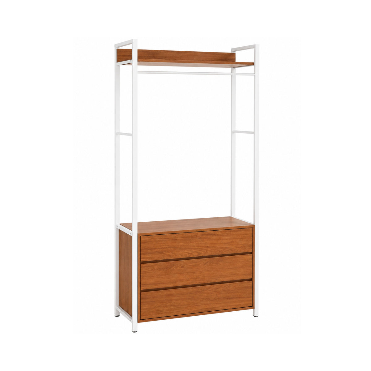 Raft tip dressing cu cadru metalic alb si comoda MDF melaminat maro stejar, 80x40x200 cm, Alba HARO
