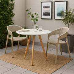 Masa de dining rotunda alba Ø80x74 cm, din MDF melaminat si lemn de fag, Pago HARO