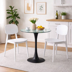 Masa dining rotunda Sablier HARO Ø80x74 cm, blat sticla securizata, picior metalic, design modern