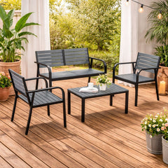 Set 4 mobilier de terasa/gradina gri antracit din metal si polipropilena, Tinos HARO