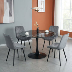 Pachet 3+1 Scaun dining gri cu cadru metalic fix si sezut textil, Lisse A866 HARO