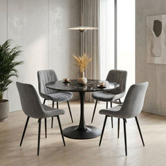 Pachet 3+1 Scaun dining gri cu cadru metalic fix si sezut textil, Lisse A866 HARO