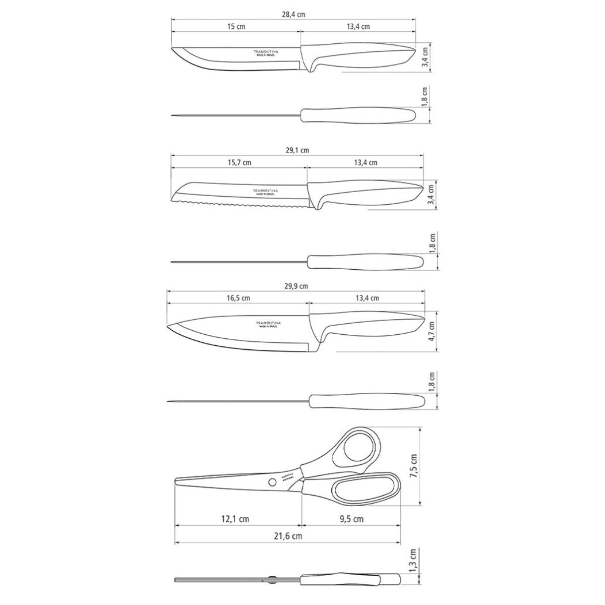 Set cutite si foarfeca din inox 8 piese Plenus Tramontina