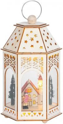 Abajur de Craciun MagicHome, Sat din lemn, 9 LED-uri, lumina calda, 16,5x14x30 cm