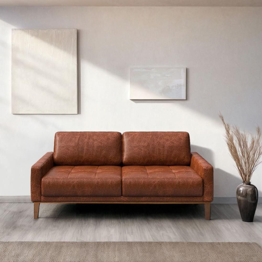 Canapea 2 locuri maro-cognac piele naturala Musso Tufted Mesonica