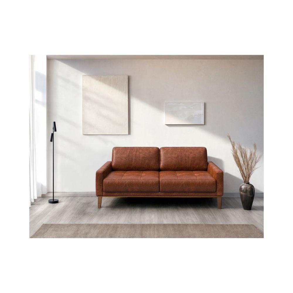 Canapea 2 locuri maro-cognac piele naturala Musso Tufted Mesonica