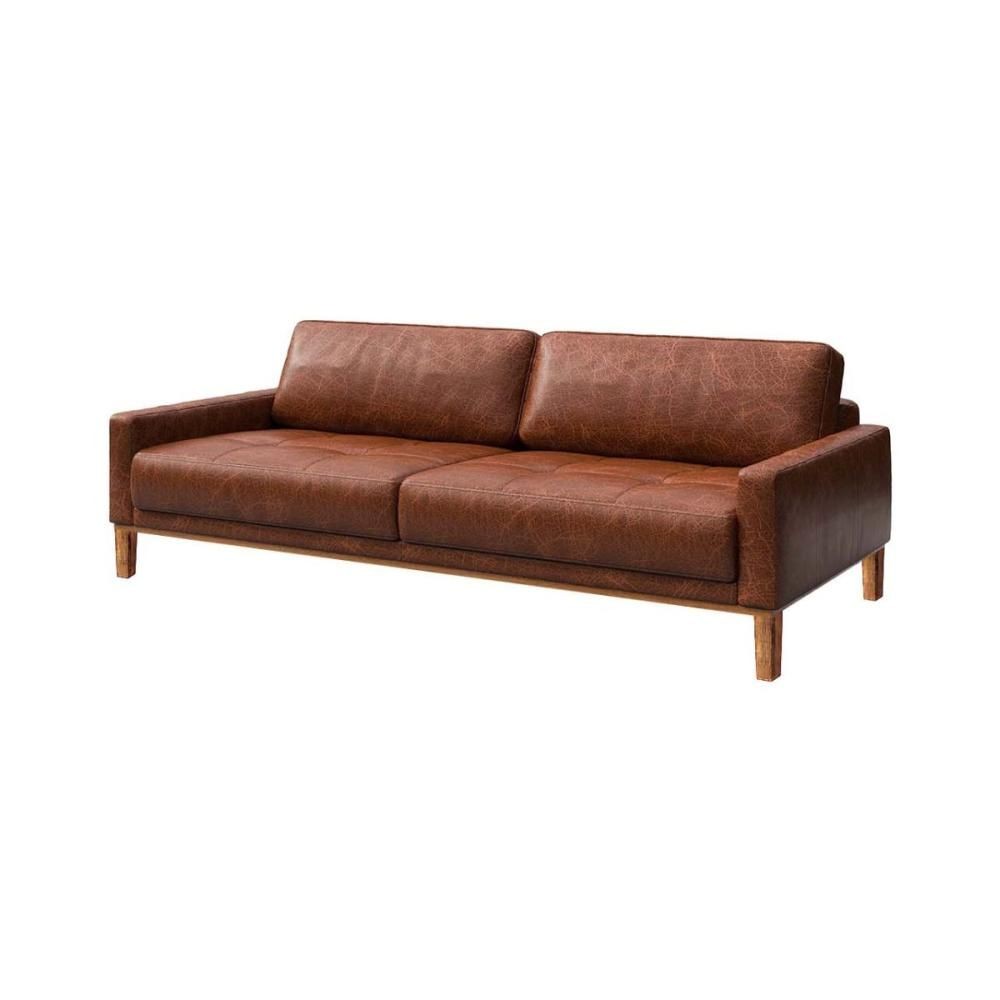 Canapea 3 locuri maro-cognac piele naturala Musso Tufted Mesonica