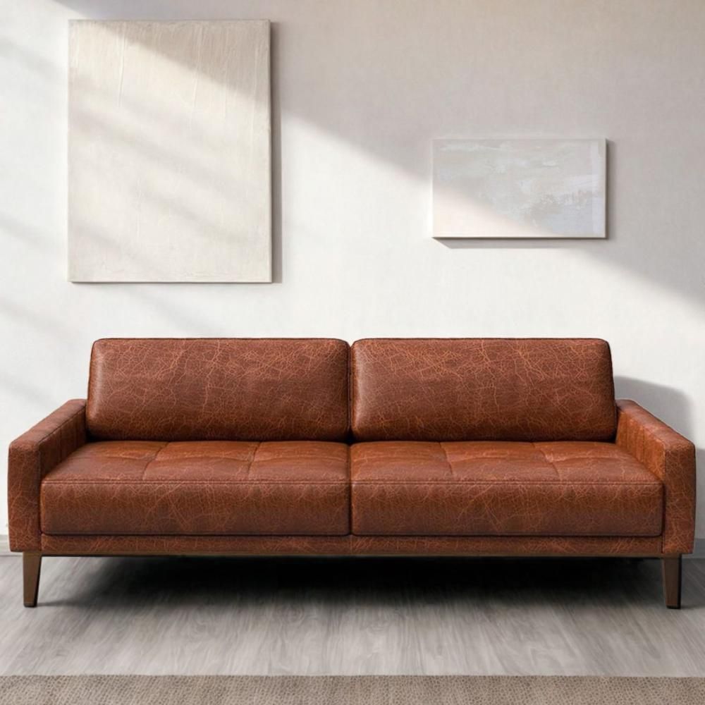 Canapea 3 locuri maro-cognac piele naturala Musso Tufted Mesonica